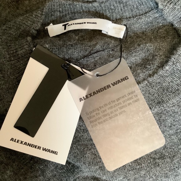 NWT T by Alexander Wang Distressed Merino Blend Knit Grey Sweater Sz-XS - Picture 6 of 8